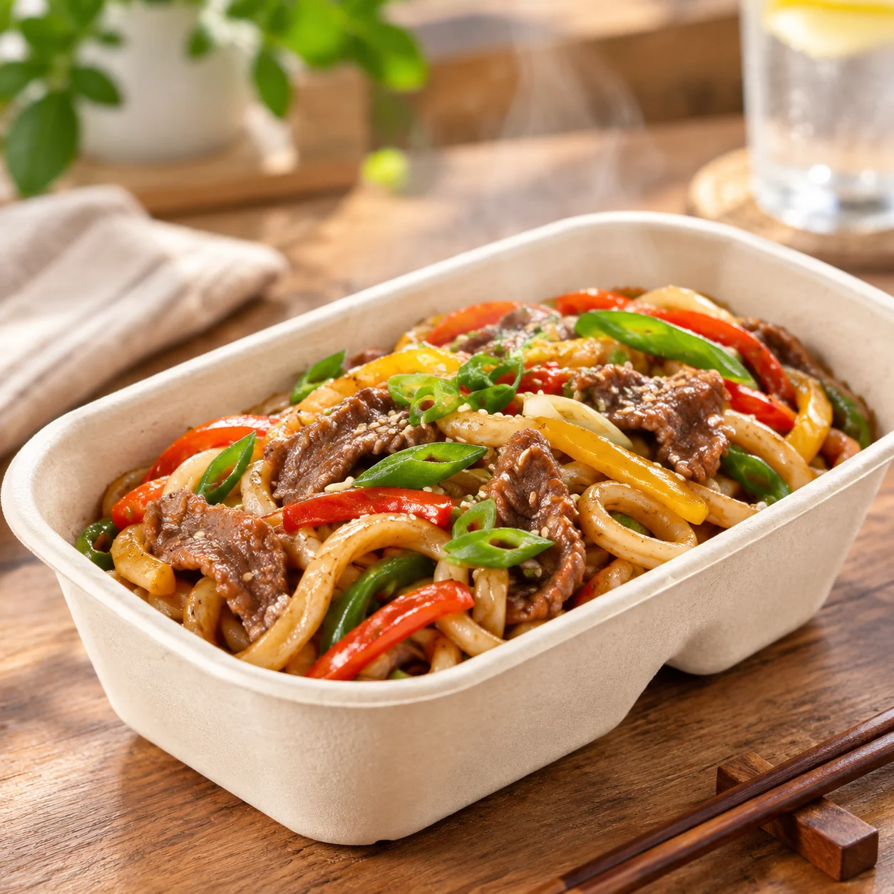 Rectangular Bagasse Meal Box (850 mL) — Single-compartment serving example